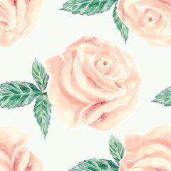 Pink roses seamless watercolor pattern. Vector illustration of a pastel flower. Packaging, textiles, wallpaper, covers, wedding banners, birthday, napkins, Valentines day.