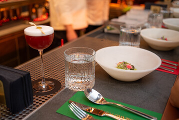 seafood dish in a white restaurant. gourmet dish of seafood