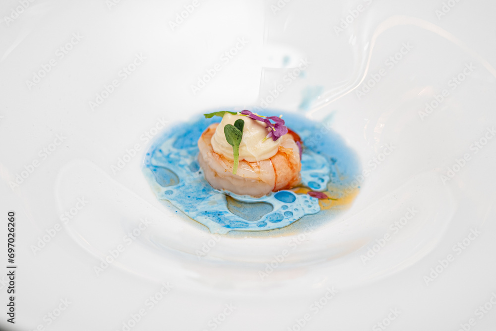 Canvas Prints seafood dish in a white restaurant. gourmet dish of seafood