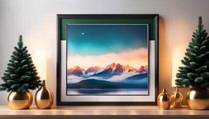 Fototapeta premium Living room interior mockup with photo frame for poster on the wall of the house. Modern interior design with finishing. 3D rendering,