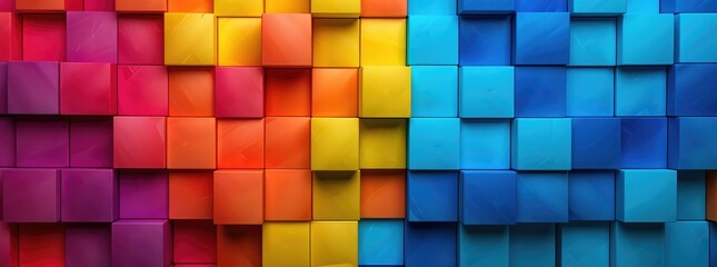 a colorful rainbow blocks with blocks in the background