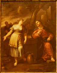 Obraz na płótnie Canvas VICENZA, ITALY - NOVEMBER 7, 2023: The painting of Jesus and the Samaritan woman in the church Chiesa di Santo Stefano by unknown artist.