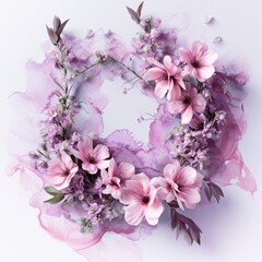 Fototapeta na wymiar a pink flower frame on white background with floral design