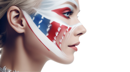 portrait of a young woman with a Flag painted face