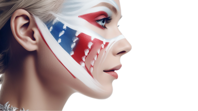 portrait of a young woman with a Flag painted face