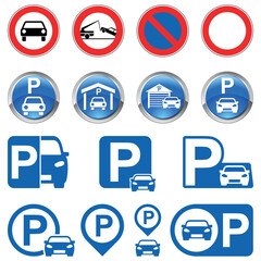 Parken, Parken verboten, Parkplatz, Parkhaus, Strassenschild - Vektor Illustration