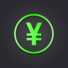 Vector illustration. Neon yen icon isolated on black background for app or website, vector sign

