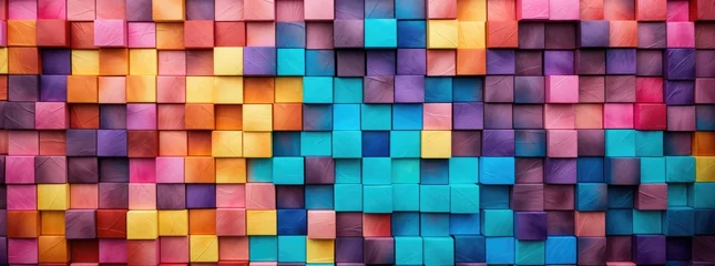 Fotobehang a colorful rainbow blocks with blocks in the background © olegganko