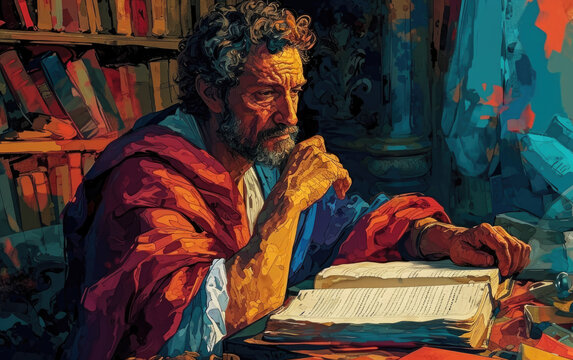 Marcus Aurelius in Ancient Library Gen AI