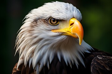 an eagle has a long beak and large white eyes