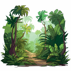 Jungle flat vector illustration. Jungle cartoon hand drawing isolated vector illustration.