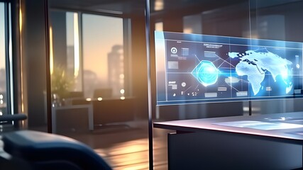 Ai technology modern business planing hologram display futuristic computer display