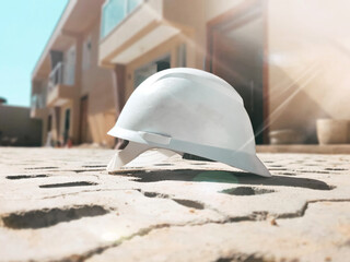 Soft helmet on the floor of a construction site