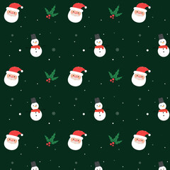 Web Christmas background pattern with Santa Claus, snowman and snowflakes.