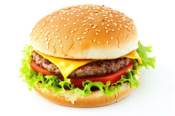 Delicious cheeseburger on white background