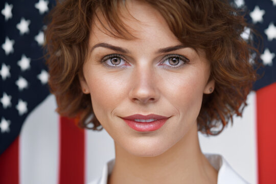 Portrait of a Woman Standing in Front of the U.S. Flag