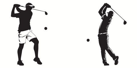 Golf silhouettes and icons. Black flat color simple elegant white background Golf sports vector and illustration.
