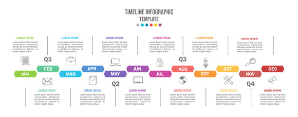 Monthly modern Timeline Gantt chart with quarters in yellow tone, presentation vector infographic. Infographic template for business.
