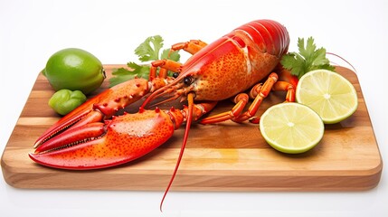 Cooked crabs on wooden board, lime, ice cubes .with herbs and spices.white background and dark background.