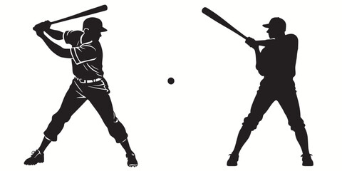 Baseball silhouettes and icons. Black flat color simple elegant white background Baseball sports vector and illustration. - obrazy, fototapety, plakaty