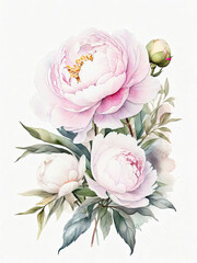 Detailed realistic watercolor peony flower. Floral illustration for web or printed products.