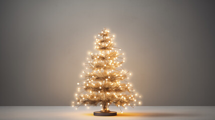 Christmas tree with white lights and minimal decorations, against a plain background