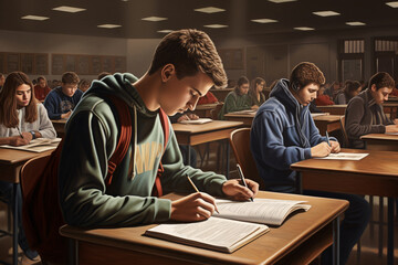 Teenage Kids Taking Notes in Classroom