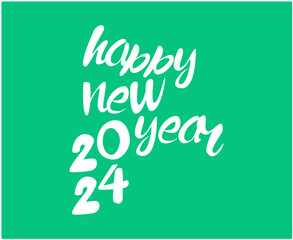 Happy New Year 2024 Abstract White Graphic Design Vector Logo Symbol Illustration With Green Background
