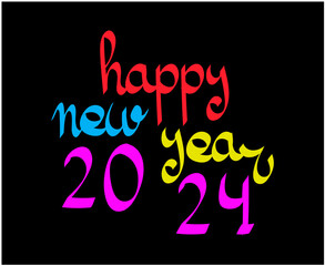 Happy New Year 2024 Abstract Multicolor Graphic Design Vector Logo Symbol Illustration With Black Background