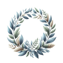 watercolor paint laurel leaves wreath for holiday card decor