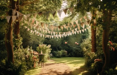 paper bunting in sunlight for a wedding or party