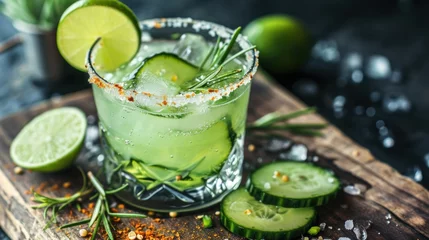 Fotobehang Cucumber Margarita with Lime and a Spicy Rim © olegganko
