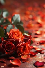 A vivid Valentine's Day background, hearts, roses