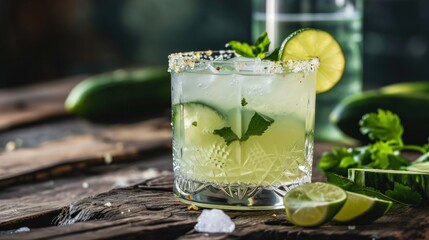 Cucumber Margarita with Lime and a Spicy Rim