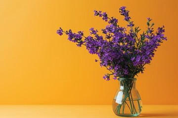 Vibrant Purple Flower Vase on Orange Background with Copy Space