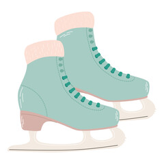 colorful ice skates for figure skating in winter. Modern vintage. Vector illustration on Transparent Background. Ice skates for figure skating in winter. Outdoor skating rink. Winter sports. 