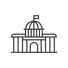Government building icon line design. Capitol, architecture, city hall, municipal building, courthouse, authority, government center vector illustration. Government building editable stroke icon.