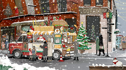 Naklejka premium Christmas card with Santa Claus and gifts original art happy Christmas