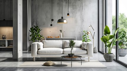 A modern interior design scene, stylish furnishings