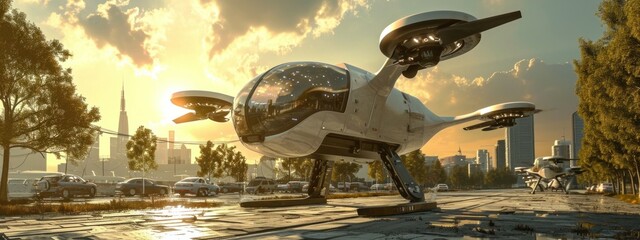 unmanned aerial vehicle air taxis - obrazy, fototapety, plakaty
