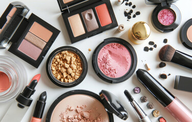 various makeup products is shown in a circle on a white background
