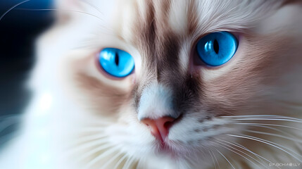 A cat's blue eyes in the foreground