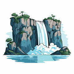 Waterfall flat vector illustration. Waterfall cartoon hand drawing isolated vector illustration.