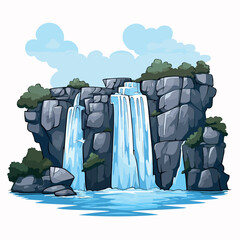 Waterfall flat vector illustration. Waterfall cartoon hand drawing isolated vector illustration.