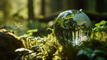 Obraz na płótnie Canvas Glass Globe Surrounded by Verdant Forest Flora