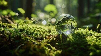 Glass Globe Surrounded by Verdant Forest Flora