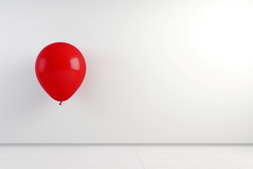 Bold red balloon on a clear white surface, offering a striking contrast in a simple composition.