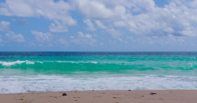 Beautiful sea landscape, Phuket, Thailand. Summer Phuket Beach And Sea. Landscape view of beach sea sand and sky in summer day. Beach space area. At Karon Beach, Phuket, Thailand. 4K. Video Clip	

