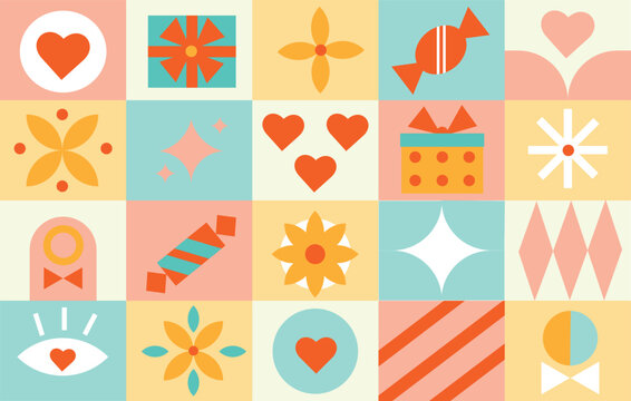 Valentine`s day, birthday   mosaic pattern for greeting cards, posters, holiday covers in modern minimalist geometric style.	