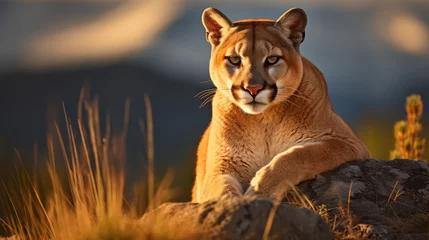 Tragetasche A majestic cougar on a rocky outcrop at sunset © Lubos Chlubny